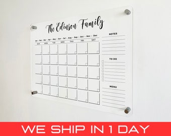 FREE PREVIEW Acrylic Family Planner Wall Calendar - Personalized Dry Erase Board, Dry Erase Calendar, Monthly Weekly Calendar, Transparent