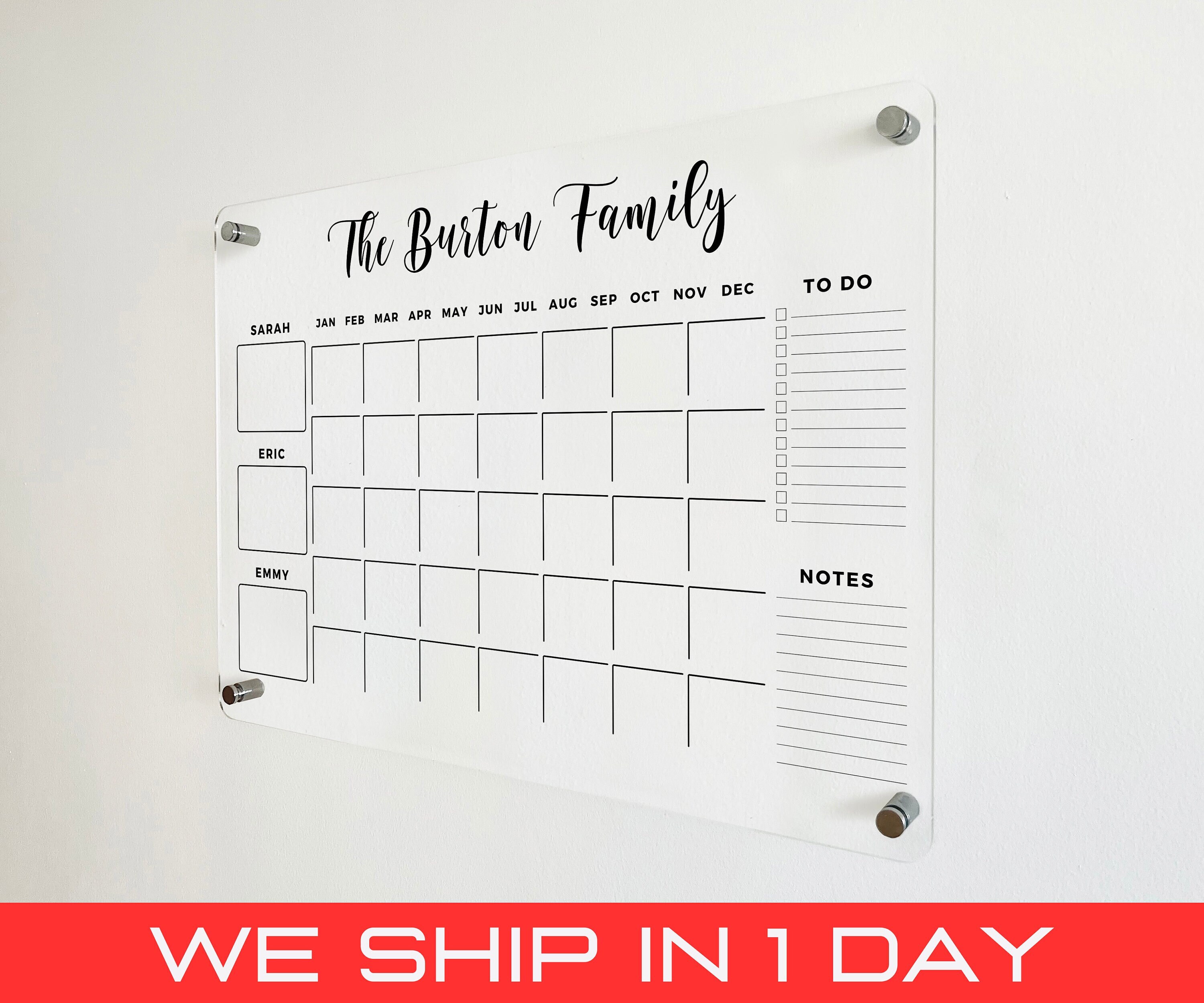 FREE PREVIEW Acrylic Family Planner Wall Calendar - Personalized Dry Erase Board, Dry Erase Calendar, Monthly Weekly Calendar, Transparent