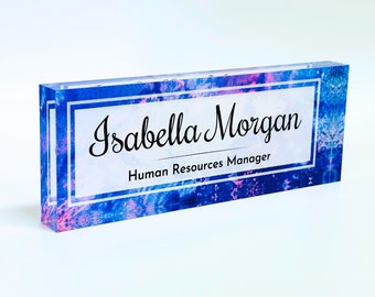 Customized Clear Acrylic Thick 8x3" - Desk Name Plate Block with Personalized Logo - Professional Office Decor - Gift for Teacher Co-workers