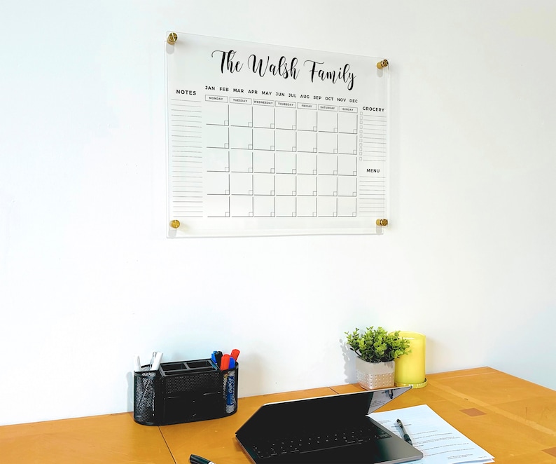 FREE PREVIEW Acrylic Family Planner Wall Calendar Personalized Dry Erase Board, Dry Erase Calendar, Monthly Weekly Calendar, Transparent image 2