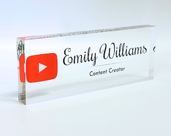 Personalized Logo Desk Name Plate Block 8x3" Customized Clear Acrylic Thick - Professional Office Decor - Gift for Teacher Co-workers