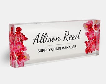 Placa de acrílico transparente personalizada de 8 x 3 pulgadas - Placa para nombre de escritorio - Decoración profesional de oficina