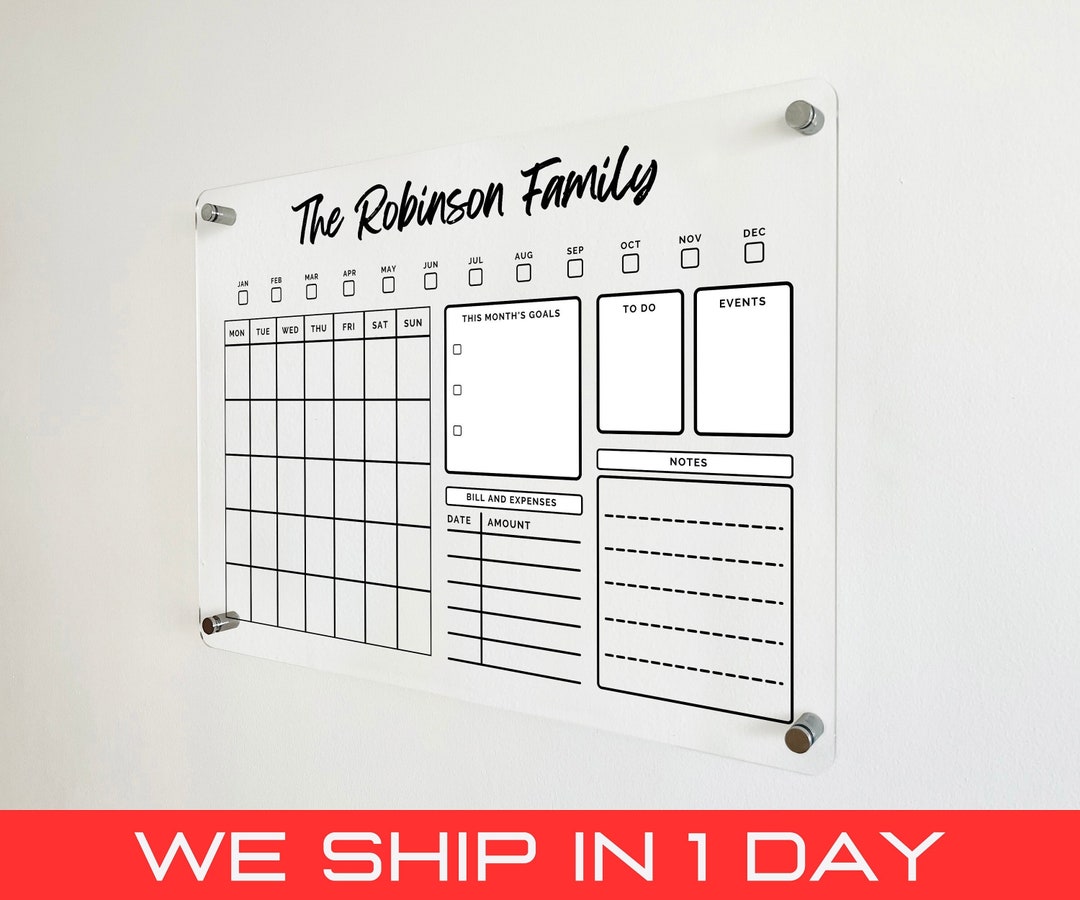 FREE PREVIEW Acrylic Family Planner Wall Calendar Personalized Dry
