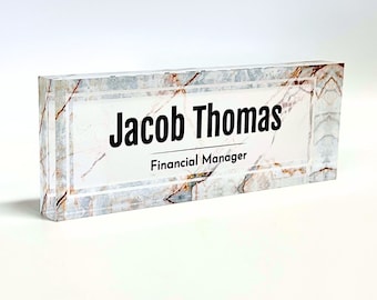 Customized Clear Acrylic Thick 8x3" - Desk Name Plate Block with Personalized Logo