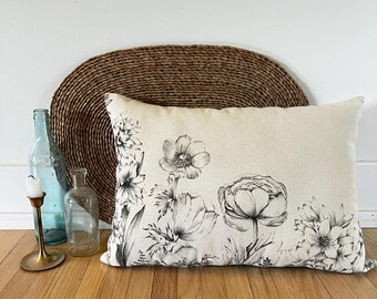 Reversible Floral Accent Pillow, Canvas