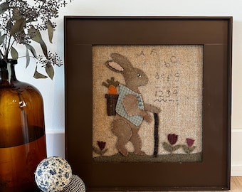 Easter Rabbit Story Book Wool Wall Art - Hand Stitched Wool Applique