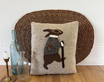 Walter the Walking Rabbit Accent Pillow - BLP, Primitive Wool Applique