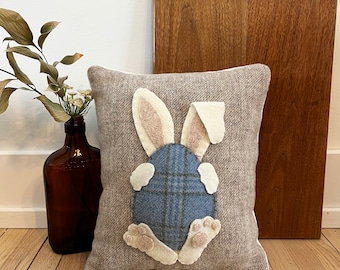 Peek A Boo Easter Rabbit Pillow, Wool Applique
