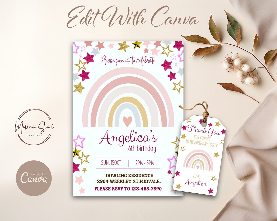 Editable Rainbow Invitation Template Printable Rainbow Canva - Etsy