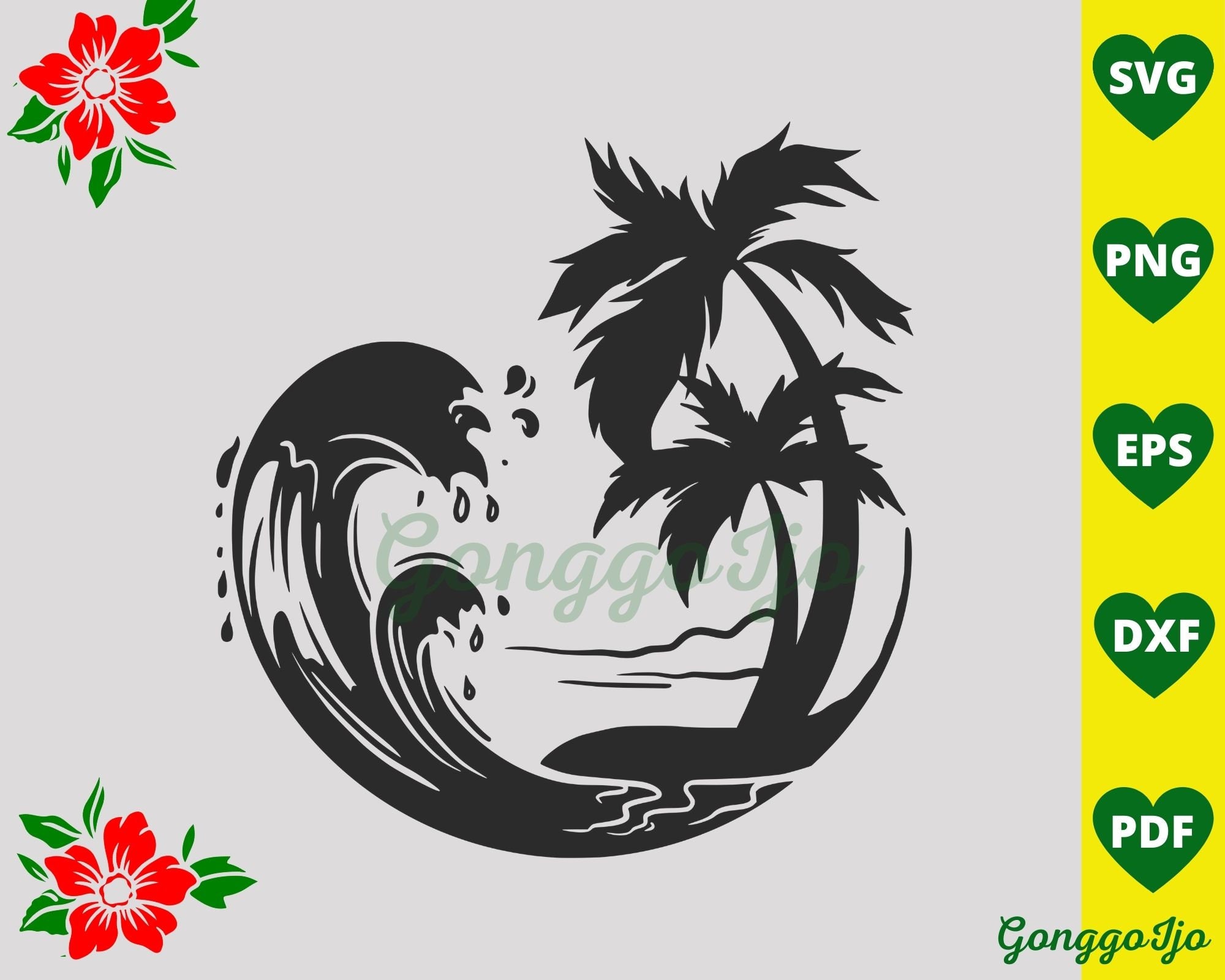 Waves and Palm Tree Svg Wave Surfing Svg Wave Sea File Palm - Etsy