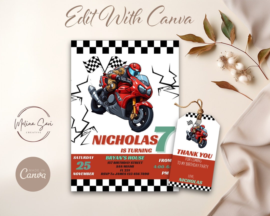 Editable Motorcycle Invitation Template Printable Race - Etsy