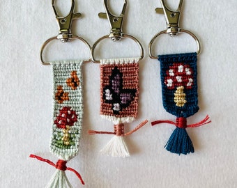 Mushroom and Butterfly Alpha Keychains, Cute, Aesthetic, Bright