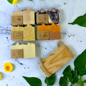 Handmade Natural Soaps Vegan Set, Mediterranean Breeze, Soaps Set with Wooden Gift Box, Unusual Housewarming Gift, Beauty and Luxury