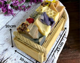 Handmade Natural Soap Set, Spring Garden Scents, Wooden Gift Box