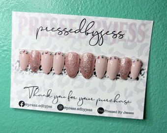 Pink, Gittler & Rhinestones Press On Nails