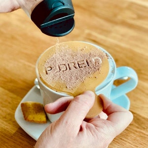 3D stencil “personalized” for cappuccino • foam stencil • promotional item • barista template • coffee stencil • cocoa stencil • café