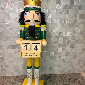 14” Hand-Painted Green and Yellow Oregon Ducks Wooden Nutcracker with Christmas Countdown Calendar*
