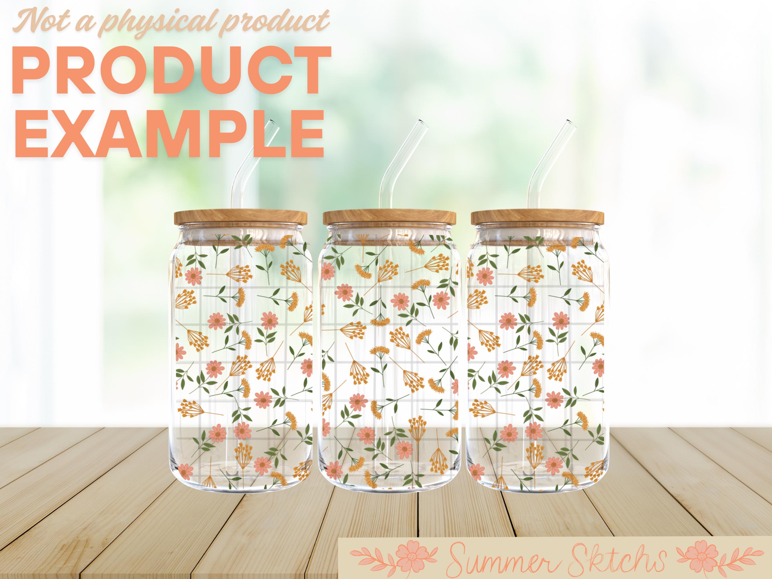 Floral Glass Can Wrap PNG File: 16oz Sublimation Design (digital ...