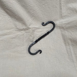 Hand forged S hook, 6.5” x 1/4” steel, tapered ends, hand made in Maine