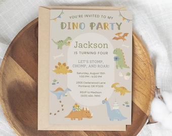 Convite de aniversário de dinossauro editável convite de aniversário de dinossauro para meninas convite de aniversário de dinossauro feminino convite de dinossauro 4º aniversário