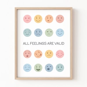 All Feelings Are Valid Poster Feelings Poster for Kids Feelings Check In School Counselor SEL Pediatric Therapist Office Decor Mental Health