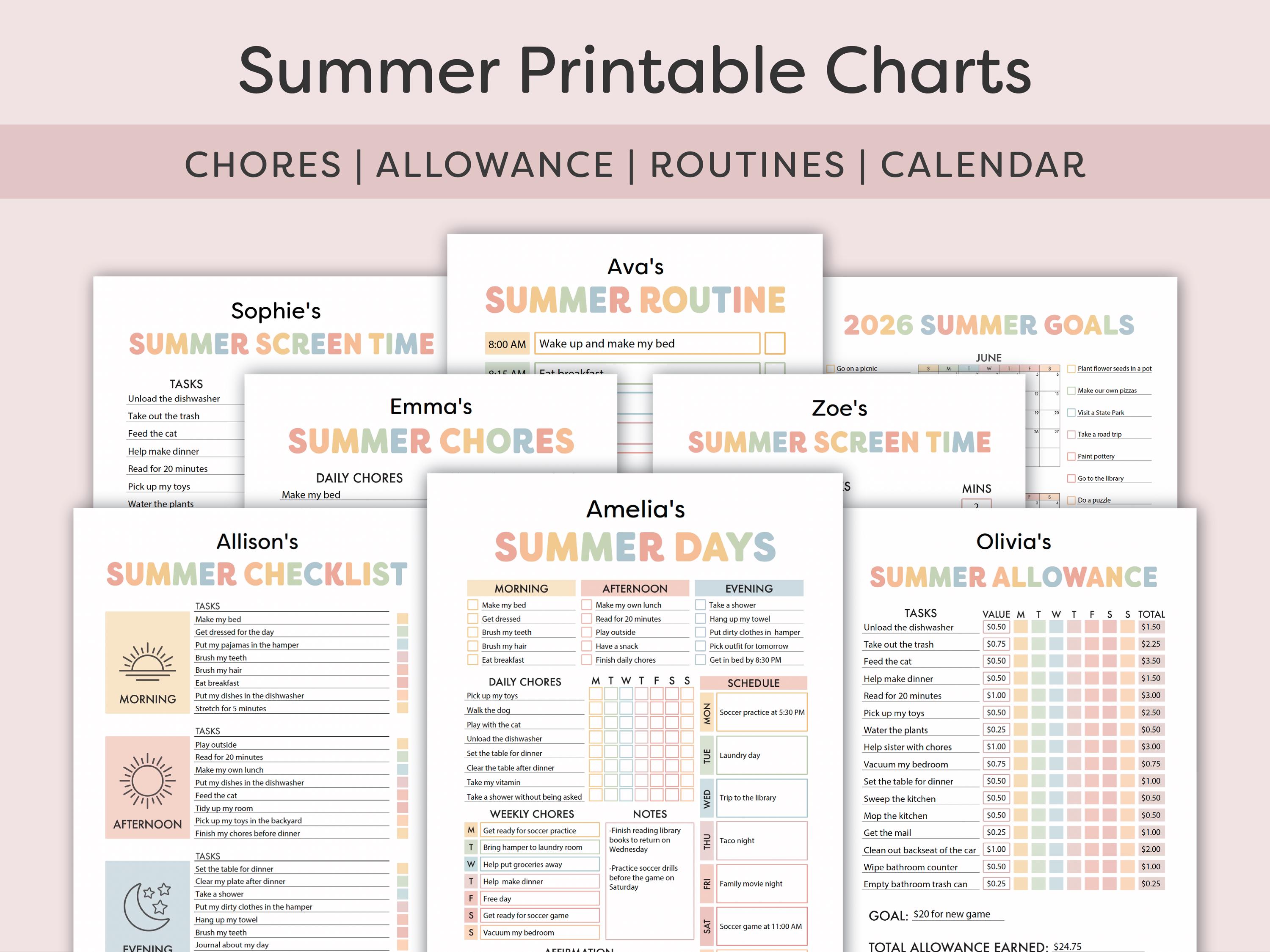 Summer Rising Random Number Chart Kids Summer Printable Charts: 2026 Summer Chores, Summer Activities ...