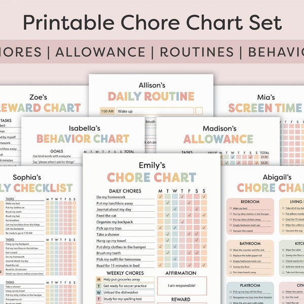 Chore Chart for Kids Printable Behavior Chart Allowance Chart Responsibility Chart for Kids Screen Time Reward Chart Routine Chart for Kids