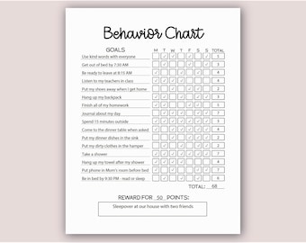 Behavior Chart for Teens Behavior Chart Printable Weekly Reward Chart Teens Editable Behavior Chart Responsibility Chart Behavior and Chores