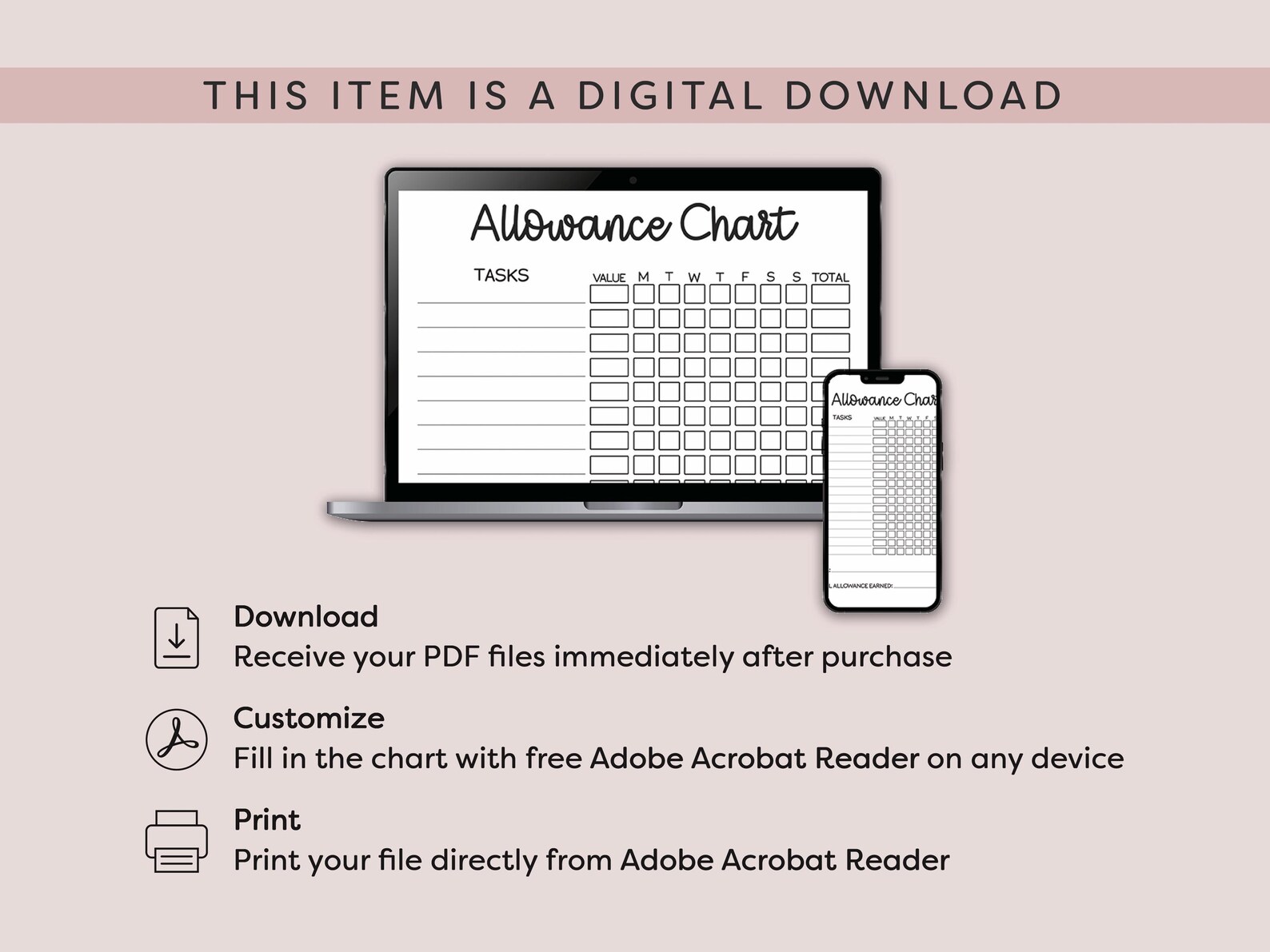 Allowance Chart for Kids Chore Chart for Teens Allowance Tracker ...
