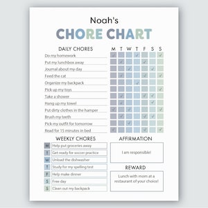 Chore Chart Printable Chore Chart Kids Chore Chart Editable Routine Chore Chart Template Kids Responsibility Chore Chart Weekly Chore Chart