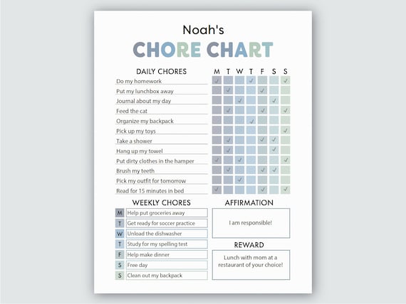 Chore Chart Printable Chore Chart Kids Chore Chart Editable Routine Chore Chart Template Kids Responsibility Chore Chart Weekly Chore Chart