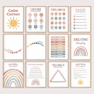 Beruhigende Ecke Calm Down Corner Poster Kinderzimmer Dekor Beruhigungskonzepte Gefühle Beruhigungsposter Beruhigungsposter 54321 Erdung