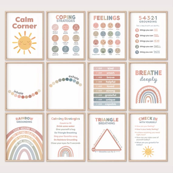 Calming Corner Posters | Printable Calm Down Corner Set, Feelings, Breathing Exercises, Coping Strategies, SEL Classroom, Kid's Room Decor