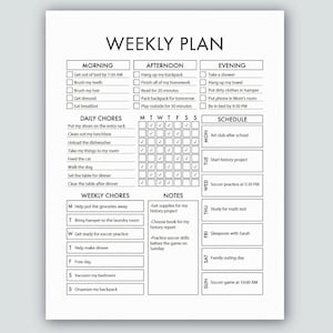 Bearbeitbares Chore-Chart für Jugendliche Druckbares Chore-Chart Teen Boy Chore Chart ADHS Planer für Jugendliche Routine-Planer Routinen Chart Wöchentlich