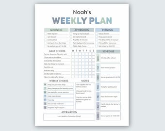 Kids Chore Planner Responsibility Chore Chart for Kids Daily Planner Printable Weekly Chore Chart Template Responsibility Chart for Teens