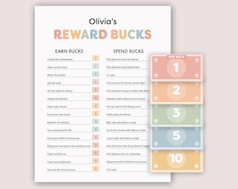 Reward Bucks for Kids | Printable Reward Bucks Chart, Behavior, Chores, Rewards, Editable Rewards Chore Chart, Mom Bucks, (Digital Download)