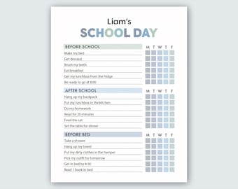Kids Daily School Checklist | School Day Checklist Boys, Blue After School Routine for Kids, Before School Checklist, Daily Schedule (PDF)