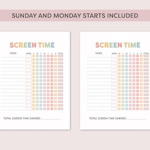 Screen Time Chart for Kids Screen Time Management Screen Time Tracker ...