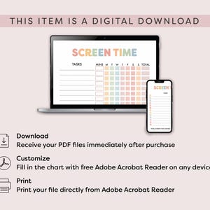 Screen Time Chart for Kids Screen Time Management Screen Time Tracker ...