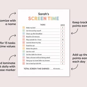Screen Time Chart for Kids Screen Time Management Screen Time Tracker ...