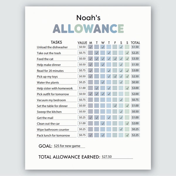 Allowance Chore Chart Printable Allowance Chart for Kids Allowance and Chore Tracker Kids Chore Chart with Allowance Tracker for Boys