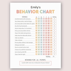 Behavior and Chore Chart Behavior Chart for Kids At Home Behavior Chart Printable Daily Behavior Chart Kid Good Behavior Charts Reward Chart