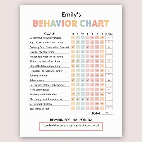 Tableau de comportement et de corvée Tableau de comportement pour les enfants à la maison Tableau de comportement Tableau de comportement quotidien imprimable Tableau de bon comportement des enfants Tableau de récompense