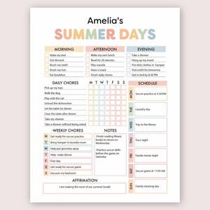 Sommer Planer Kinder Druckbarer Sommer Schulplaner Sommer Kinder Wöchentliche Routine Sommer Kinder Druckbarer Sommer Wochenplan Kinder