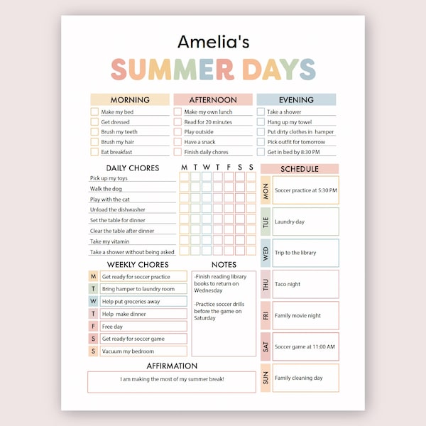 Summer Planner 2026 | Kids Summer Printable | Summer School Planner | Summer Weekly Routine | Summer Kids Printable | Summer Weekly Schedule