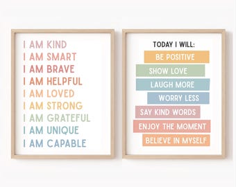 Rainbow Affirmations Wall Art Printable Positive Affirmations Poster Classroom Decor Daily Affirmations Poster I Am Affirmations for Kids