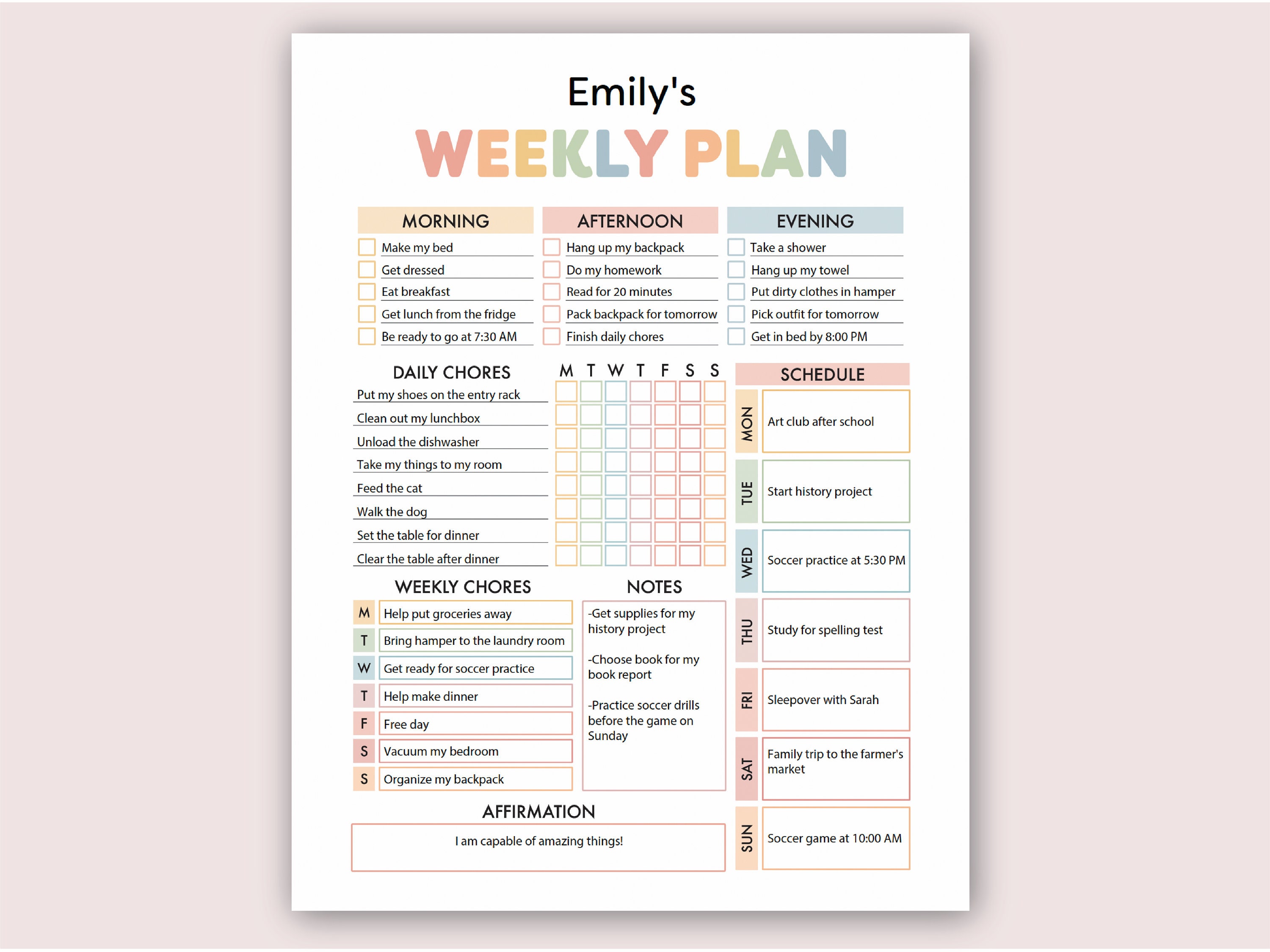 Kids Chore Planner Printable | Weekly Chores, Responsibility Chart ...