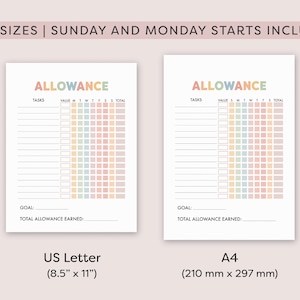 Allowance Chart for Kids | Printable Allowance Chore Chart, Allowance ...