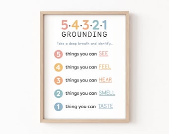 5-4-3-2-1 Erdungstechnik Poster | Printable 54321 Erdung für Angstlinderung, Selbstfürsorge, psychische Gesundheit, Schulbegleiter, Therapie