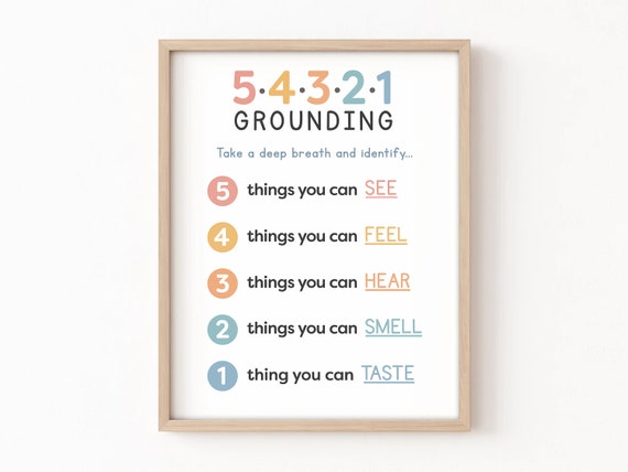 5-4-3-2-1 Grounding Technique Poster | Printable 54321 Grounding for Anxiety Relief, Self Care, Mental Health, School Counselor, Therapy